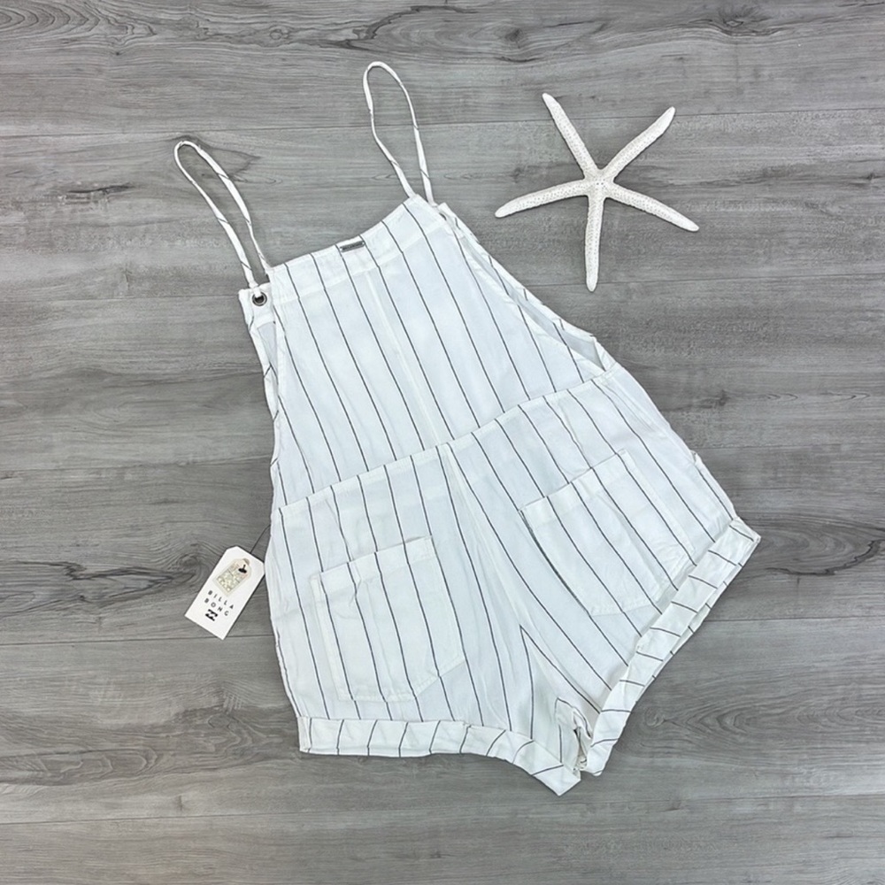 🔆BILLABONG🔆 Wild Pursuit White Striped Short Overalls ROMPER - Picture 11 of 13